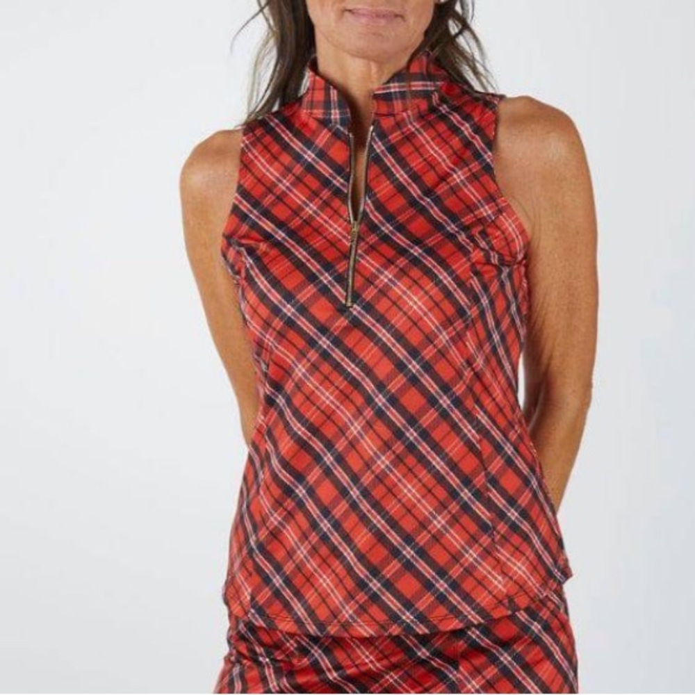 Amy Sport Frontline 2.0 Polo collared Shirt Red Black Plaid Golf Tennis Medium